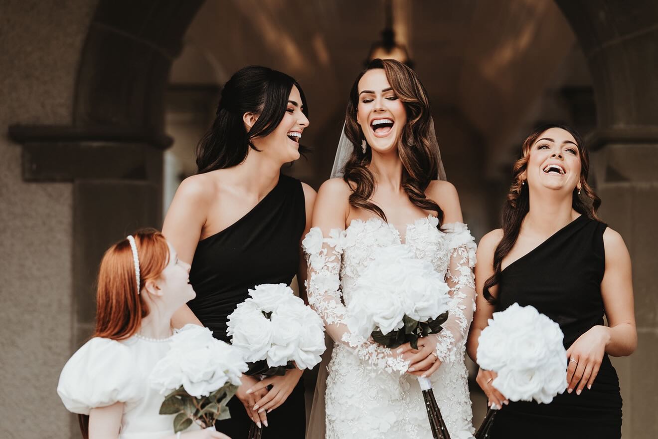 Bridesmaid bouquets styled at a real wedding
